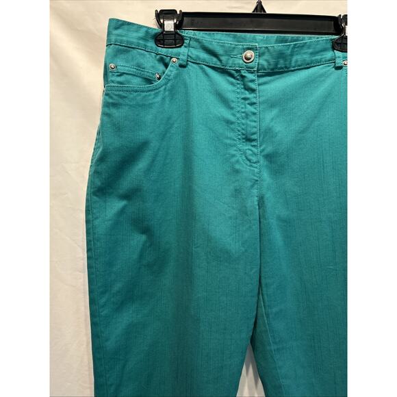 Ruby Rd Petite Women's 14 Teal Pull On Capri Pants Embellished Boho Beachy - Picture 2 of 15
